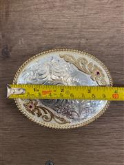 VTG MONTANA SILVERSMITH'S SILVER PLATED ENGRAVED BELT BUCKLE